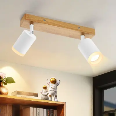 NETTLIFE Bela stropna svetilka GU10 Vintage lesena stenska svetilka vrtljiva brez žarnice industrijska