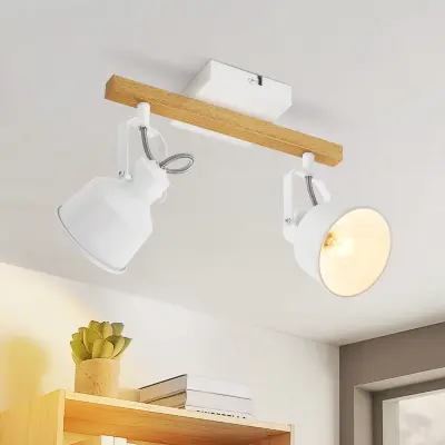 NETTLIFE Stropna svetilka z 2 plamenoma, nastavljiva, vintage, vtičnica E14, visokokakovosten dizajn iz zrnatega lesa