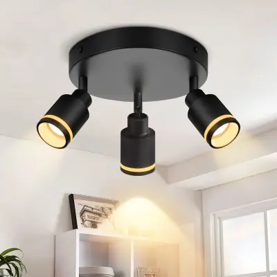 NETTLIFE moderna črna stropna svetilka: 3 nastavljivi kovinski stropni reflektorji, stropna svetilka GU10, za spalnico, jedilnico, brez žarnice