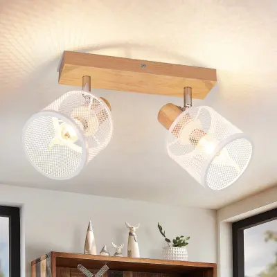 NETTLIFE Stropna svetilka 2 bela reflektorja z lesnim učinkom - E14 stropna svetilka, 4 žarnice max 25 W, moderna za dnevno sobo, spalnico, kuhinjo.