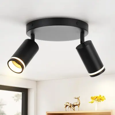 NETTLIFE LED stropna svetilka z 2 plamenoma - črna GU10 stropna svetilka Vrtljivi reflektor Lesena stenska svetilka Stenski reflektor