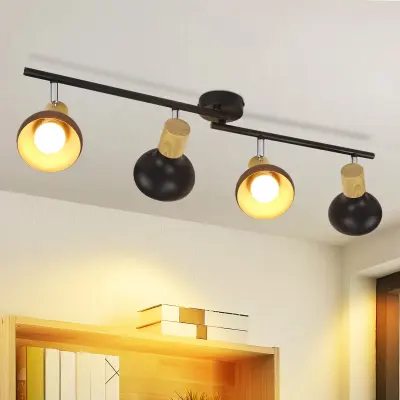 NETTLIFE Vintage stropna svetilka E14, notranja, nastavljiva, črna, vrtljiva, industrijska, 4 plameni, okrogla