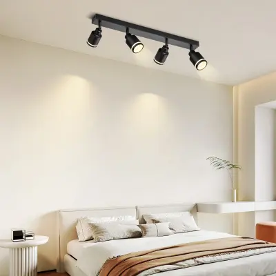 NETTLIFE Moderna črna stropna svetilka: 4 kovinski reflektorji GU10, nastavljivi, za spalnico, jedilnico, žarnice niso priložene