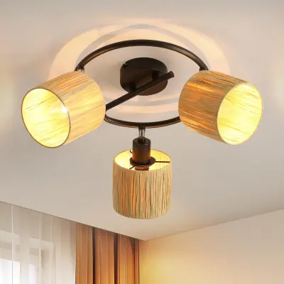 NETTLIFE Stropna svetilka s 3 plameni, E14, naravno črna, papirnata, za dnevno sobo