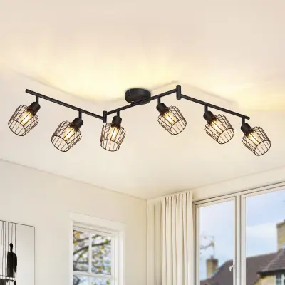 NETTLIFE Stropna svetilka E14 6 plamenov črna stropna svetilka industrijska LED zatemnljiva svetilka