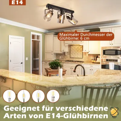 NETTLIFE Stropni reflektorji Črni stropni reflektorji 3 žarnice E14 Stekleni reflektorji