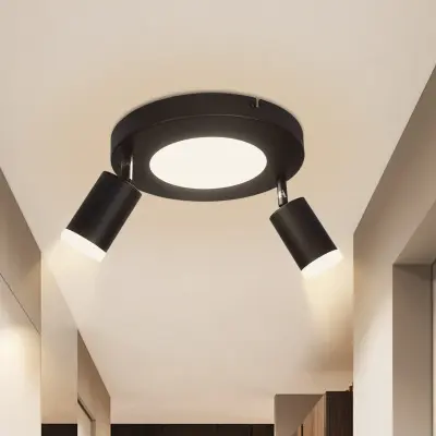 NETTLIFE Stropna svetilka 2 žarnici črna 3000K zaščita za oči enostavna namestitev nastavljiva GU10