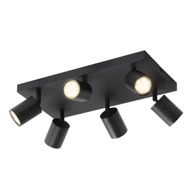 NETTLIFE Stropna svetilka 6 črnih GU10 reflektorjev, nastavljiva 330°, moderna industrijska stenska svetilka