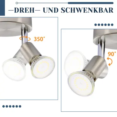 NETTLIFE LED stropna svetilka GU10 - 2 moderna okrogla stropna reflektorja stropna reflektorja za spalnico in dnevno sobo, brez žarnice krom