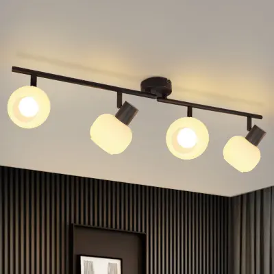 NETTLIFE Bela stropna svetilka E14, 4 žarnice, notranja steklena svetilka s senčnikom, nastavljiva