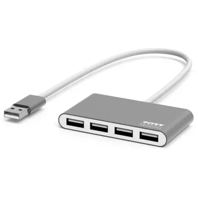 PORT, Razdelilnik USB-A 2.0 na 4 vrata USB-A 2.0 480 Mbit/s, Siva