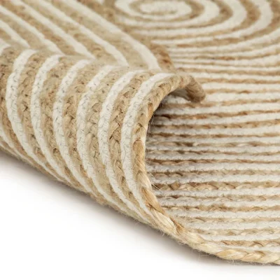 Preproga, Rug iz jute bel spiralni dizajn ročno izdelana 120 cm