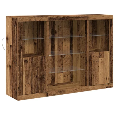 vidaXL stranska omara z LED lučmi Stari les 142.5x37x100 cm Ustvarjen les