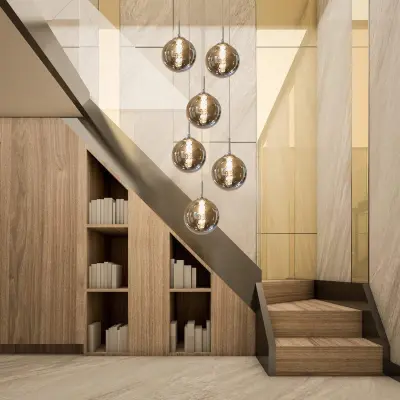 NETTLIFE viseča svetilka G9 sivo steklo Diam.31cm 6 žarnic barvna kuhinja dnevna soba spalnica hodnik svetilka