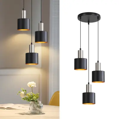 NETTLIFE Viseča jedilna miza E27 vintage viseča svetilka 3 žarnice črno zlata