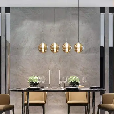 NETTLIFE viseča svetilka iz jantarjevega stekla Diam.70cm G9 nastavljiva po višini jedilna miza s 4 žarnicami jantar kuhinjska