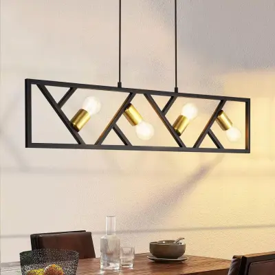 NETTLIFE Vintage obesek črna in zlata 4 žarnice E27 kovina premer 100 cm retro jedilna soba svetilka za dnevno sobo kuhinjo