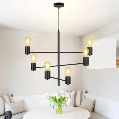 NETTLIFE Viseča svetilka 6 Žarnice E27 Črna Diam.65cm Vintage Kovinska Industrijska za dnevno sobo Jedilnico Spalnico