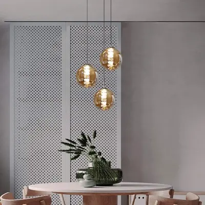 NETTLIFE Amber steklena viseča svetilka Diam.28cm G9 nastavljiva višina lestenec 3 žarnice jantar kuhinjska svetilka dnevna