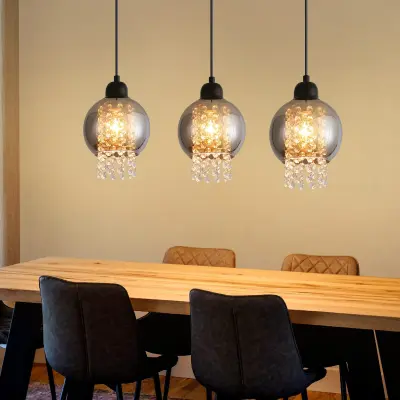 NETTLIFE viseča svetilka za jedilno mizo iz črnega kristala E27 moderna viseča svetilka za dnevno sobo