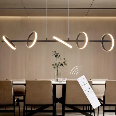 NETTLIFE LED viseča svetilka Moderna Črna Diam.106CM Zatemnitvena z daljincem 42W Kovina Nastavljiva višina za jedilnico Dnevna soba