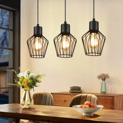 NETTLIFE viseča svetilka s 3 plameni, industrijska kovinska črna LED E27 kovina