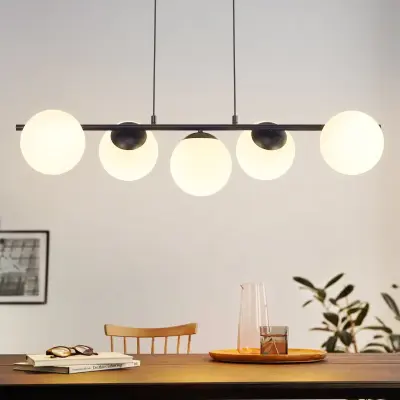 NETTLIFE viseča svetilka črna E27 steklena viseča svetilka 5-plamenska moderna jedilna svetilka 150CM