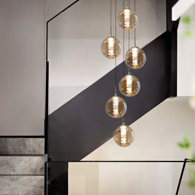 NETTLIFE viseča svetilka steklo premer 31cm G9 jantar jedilna miza nastavljiva po višini 6 luči v kuhinji dnevna soba spalnica