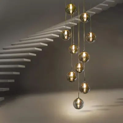 NETTLIFE Viseča svetilka s sivim steklom, premer 41 cm, G9 lestenec z 10 žarnicami v barvi, svetilka