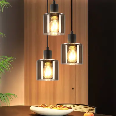 NETTLIFE Črna Steklena Viseča Svetilka Diam.26cm E27 3 Žarnice Vintage Industrijska Nastavljiva Višina