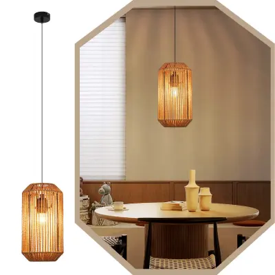 NETTLIFE viseča vintage jedilna miza z 1 žarnico, vrvjo iz konoplje, lanterna dizajn E27 svetilka za jedilnico