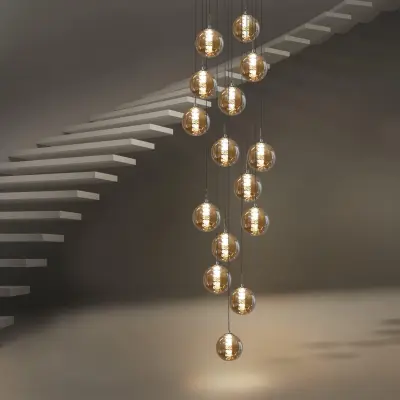 NETTLIFE Amber Glass Viseča Svetilka Moderna Diam.41cm G9 Stopnišče Nastavljiva Višina Lestenec 15 Žarnic Kuhinja Hodnik Svetilka