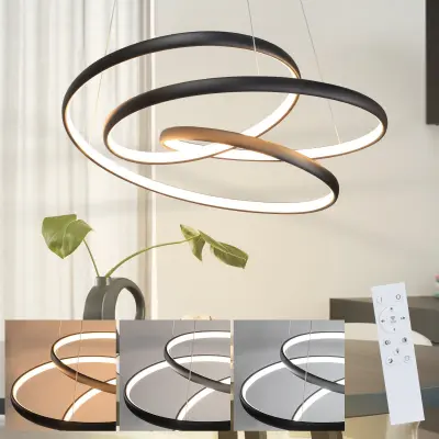 NETTLIFE LED viseča svetilka črna Diam.24cm Zatemnilna 50CM Moderna viseča svetilka z daljincem 55W