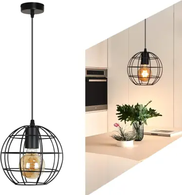 NETTLIFE Vintage Črna E27 viseča svetilka Diam.18.5cm Kovinska industrijska kuhinjska svetilka, Max.40W