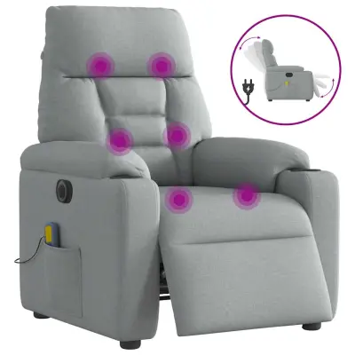 vidaXL Električni masažni naslanjač svetlo sivo blago