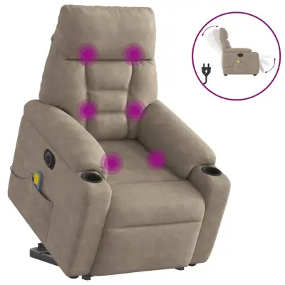 vidaXL Električni masažni naslanjač taupe mikrovlakna