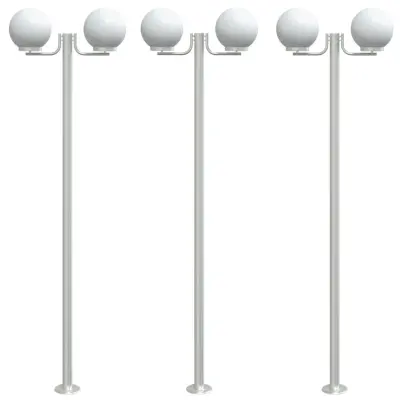 vidaXL Zunanja talna svetilka 3 kosi srebrna 215 cm nerjaveče jeklo