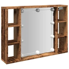 vidaXL Omarica z ogledalom in LED lučkami starinski les 76x15x55 cm