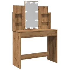 vidaXL Toaletna mizica z LED lučkami artisan hrast 96x40x142 cm