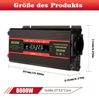 6000 W 12V-230V čist sinusni inverter, 2 USB vhoda, EU vtič