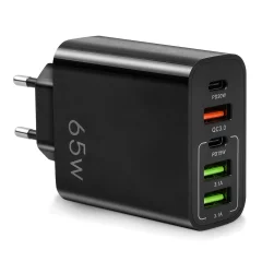 65 W EU polnilnik - PD+3USB vrata Fast Charge (črna)