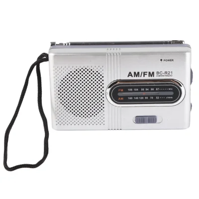 AM/FM radijski tranzistor, 5 W zvočnik, prenosni, žepni, srebrno siv