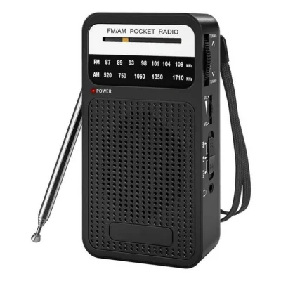 Prenosni AM/FM žepni radio, vgrajen zvočnik, dolga baterija
