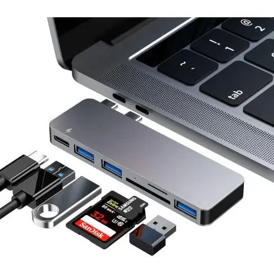 USB-C Hub Adapter za MacBook Pro/Air, 6-v-1, z bralnikom kartic SD/TF
