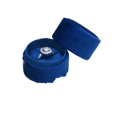 Okrogla žametna škatlica za prstane Blue