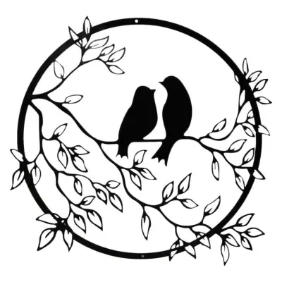 Kovinski stenski umetniški dekor - silhueta zaljubljenih ptic Black  Model 1