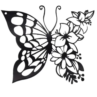 Stenski dekor iz kovinskega metulja - Elegantna črna silhueta, 27x27 cm