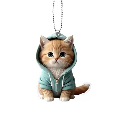 Akrilni mačji obesek za ključe. Prikupna risana mačja vrečka, obesek za dekoracijo avtomobila Yellow