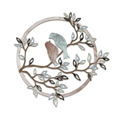 Kovinski stenski umetniški dekor - silhueta zaljubljenih ptic MultiColor  Model 2
