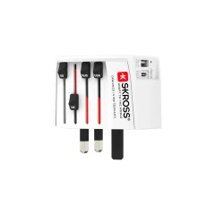 Skross, Model potovalnega polnilnega adapterja MUV USB-A/USB-C PD 27W z dvema poloma, Bela